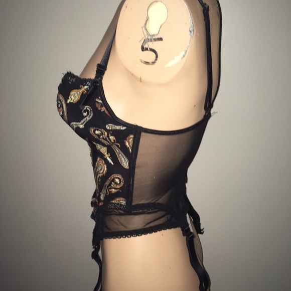 La Vie En Rose Paisley Bustier 34C with Garter Straps New - Picture 5 of 7